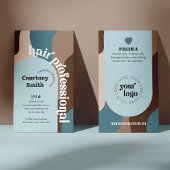 グルービーレトロティール(緑がかった色)&ベージュヘアサロン美容師 名刺