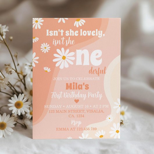 グルービーレトロデイジー1st誕生日招待状 招待状