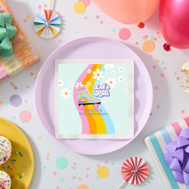 グルービーローラスケートレトロレインボー誕生日 スタンダードカクテルナプキン