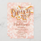 グルービーワンパーティの招待状ヒッピー絞り染めデイジー 招待状 (正面/裏面)