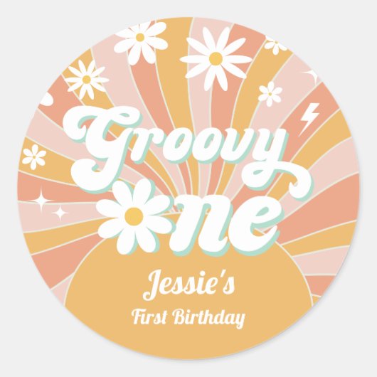 グルービーワンボホレトロデイジーサンシャインフローラ ラウンドシール (正面)