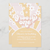 グルービーワン パステルレトロサンシャイン デイジー ピンク 招待状 (正面/裏面)