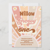 グルービーワン ヒッピー 1歳 バースデー サンシャイン デイジー 招待状 (正面)