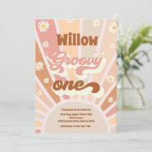 グルービーワン ヒッピー 1歳 バースデー サンシャイン デイジー 招待状 (スタンド正面)