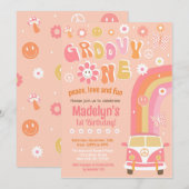 グルービーワン ボホ レトロ ファースト バースデー インビテーション (正面/裏面)