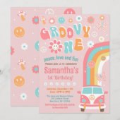 グルービーワン ボーホー レトロ 1歳の誕生日招待状 招待状 (正面/裏面)