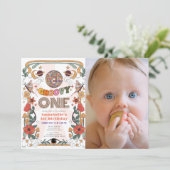 グルービーワン レトロガール フォト 1歳の誕生日 招待状 (スタンド正面)