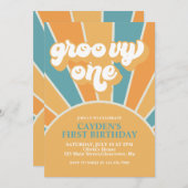 グルービーワン レトロボーイ ファーストバースデー 招待状 (正面/裏面)