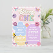 グルービーワン ヴァーシティパッチレター 1歳の誕生日パーティー 招待状 (スタンド正面)