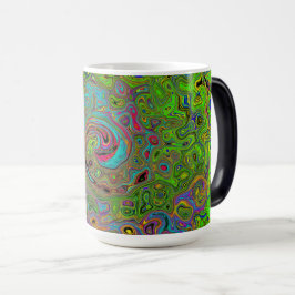 グルービー・アブストラクト・レトロ・ライムグリーンとブルーの渦巻き モーフィングマグカップ