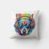 グルービー・カニン・バイブス : クールな犬とヘッドフォン クッション (正面)