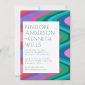 グルービー カラフル カーブ ライン ユニーク レトロ ウェディング 招待状 (正面)