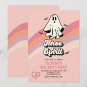 グルービー ゴースト レトロ ハロウィン スリー スピリット バースデー 招待状 (正面/裏面)