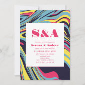  グルービー スワール マーブル カラフル モダン ウェディング 招待状 (正面)