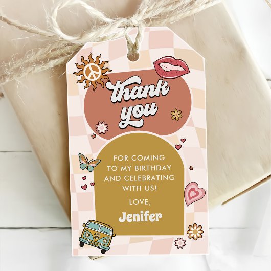 グルービー デイジー レトロ 1歳の誕生日パーティー ギフトタグ