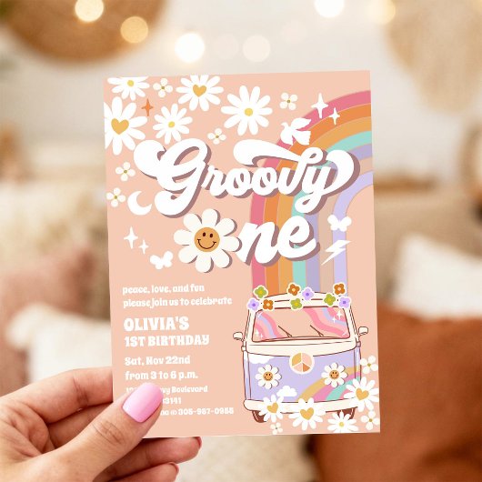 グルービー デイジー 1歳の誕生日招待状 招待状