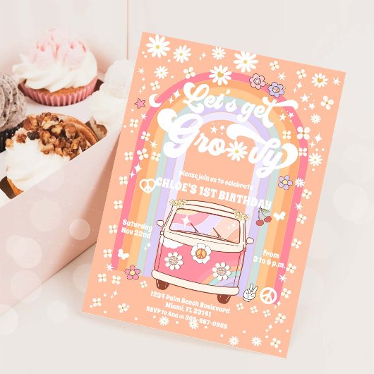 グルービー デイジー 1歳の誕生日招待状 招待状