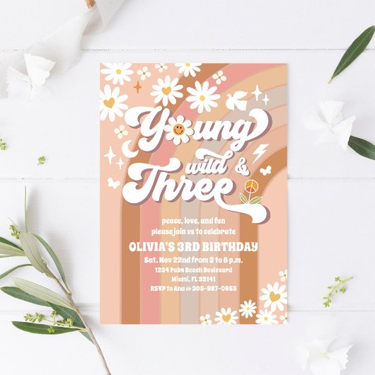 グルービー デイジー 3歳の誕生日お誘い状 招待状