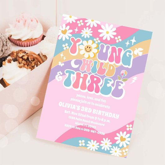 グルービー デイジー 3歳の誕生日招待状 招待状