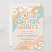 グルービー デイジー 4歳の誕生日招待状 招待状 (正面)