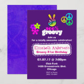 グルービー ヒッピーテーマの誕生日パーティー 招待状 (正面/裏面)