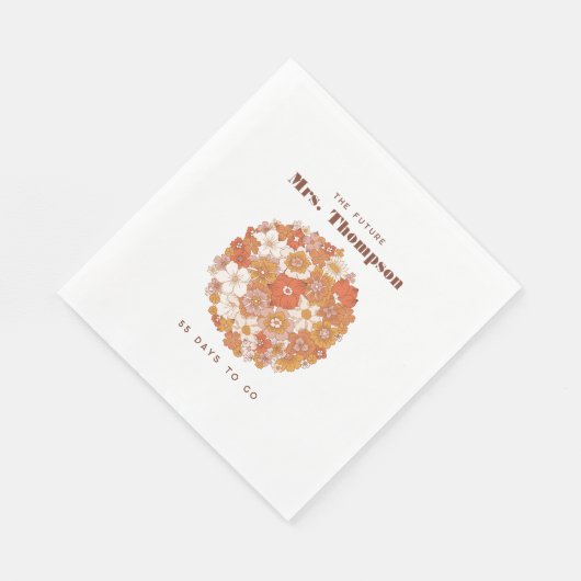 グルービー ヒッピーフラワーピンクオレンジ ブライダルシャワー スタンダードランチョンナプキン (角)