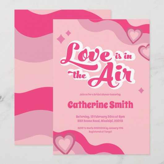 グルービー ヒッピー ハート ブライダル シャワー 招待状 (正面/裏面)