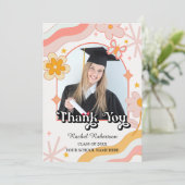 グルービー ヒッピー フラワーフォト 卒業お礼カード 招待状 (スタンド正面)