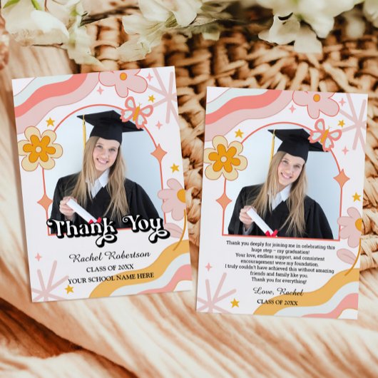 グルービー ヒッピー フラワーフォト 卒業お礼カード 招待状