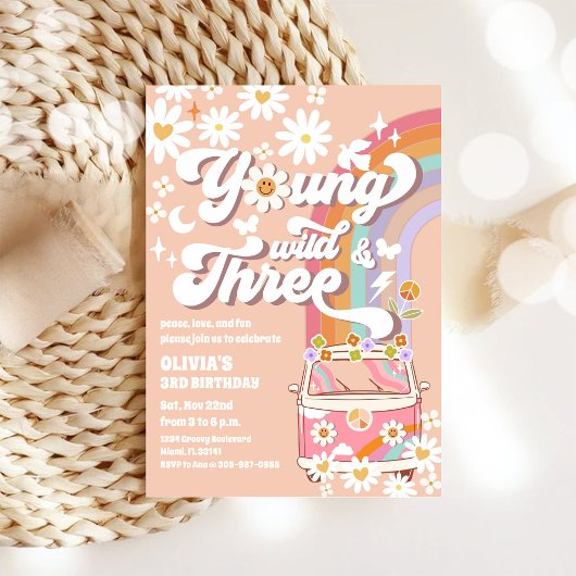グルービー ヒッピー 3歳の誕生日招待状 招待状