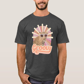 グルービー ヒョウ柄 モダンポップアートデザイン レトロ Tシャツ