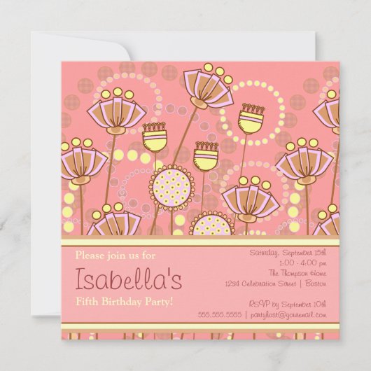 グルービー ブルームス ガールズ バースデー パーティー 招待状 (正面)