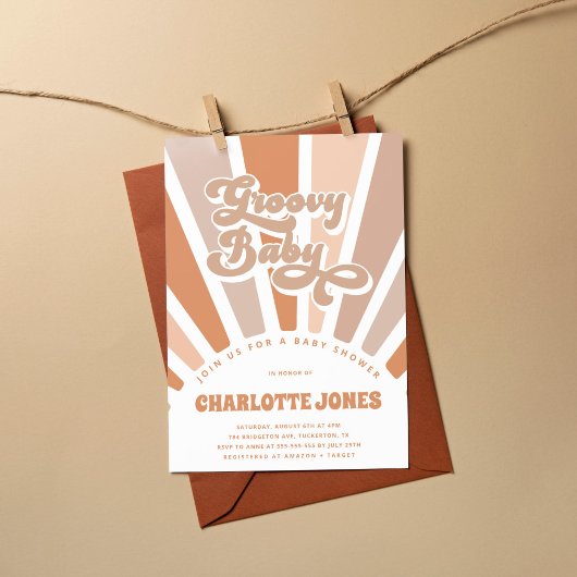 グルービー ベイビー レトロ サン ボヘミアンバビーシャワー 招待状