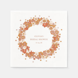 グルービー ボーホー オレンジ フラワーブライダルシャワー カスタム スタンダードカクテルナプキン