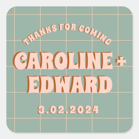 グルービー ボールド ブルー ピンク レッド ファンキー スクエアシール (正面)