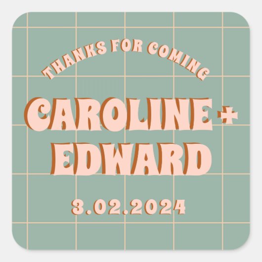 グルービー ボールド ブルー ピンク レッド ファンキー スクエアシール (正面)