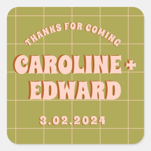 グルービー ボールド 緑 ピンク 赤 ファンキー スクエアシール (正面)