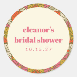 グルービー レトロ オレンジ ボタニカル ブライダル シャワー カスタム ラウンドシール