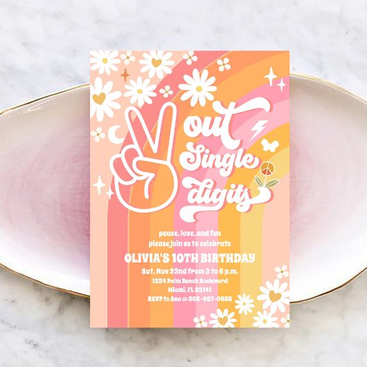 グルービー レトロ ダイジー 10歳の誕生日 招待状