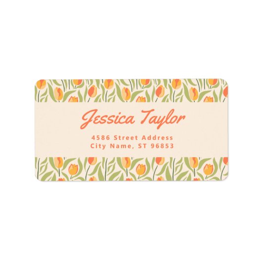 グルービー レトロ チューリップ フラワーリターン アドレス ラベル (正面)