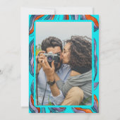 グルービー レトロ ティール フォト ウェディング リハーサル ディナー 招待状 (裏面)