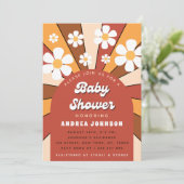 グルービー レトロ ヒッピーチェック 70年代 60年代 ダイジー ベイビーシャワー 招待状 (スタンド正面)