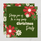 グルービー レトロ フラワー クリスマス パーティー 招待状 (正面/裏面)