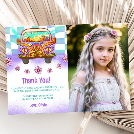 グルービー レトロ フラワー サンクス カード フォト