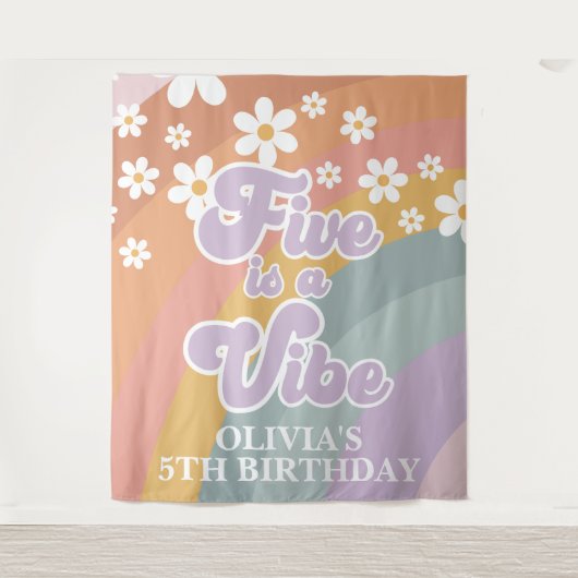 グルービー レトロ レインボー ファイヴは最高の雰囲気 タペストリー (正面)