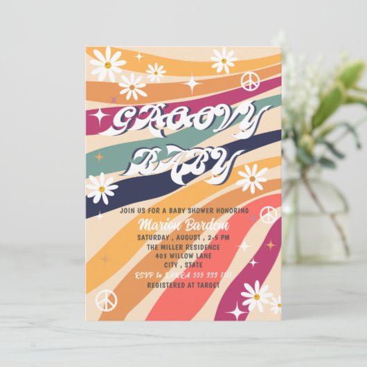 グルービー レトロ 水彩 ベビーシャワー インビテーション (スタンド正面)