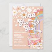 グルービー レトロ 1歳の誕生日招待状 招待状 (正面)