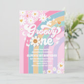 グルービー レトロ 1歳 誕生日招待状 招待状 (スタンド正面)