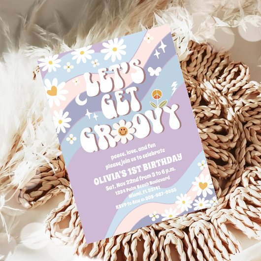 グルービー レトロ 1歳 誕生日招待状 招待状