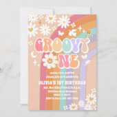グルービー レトロ 1歳 誕生日 招待状 (正面)